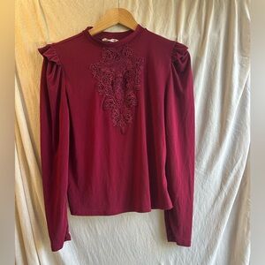 Sweet Rain Burgundy Lace Accent Blouse
